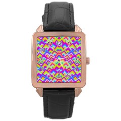 Colorful Trendy Chic Modern Chevron Pattern Rose Gold Leather Watch  by GardenOfOphir