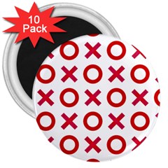 Pattern Xoxo Red White Love 3  Magnets (10 Pack)  by Jancukart