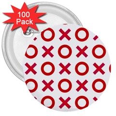 Pattern Xoxo Red White Love 3  Buttons (100 Pack)  by Jancukart