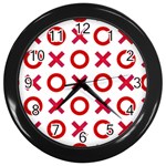 Pattern Xoxo Red White Love Wall Clock (Black) Front