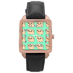 Puppy Pattern Dog Pet Rose Gold Leather Watch  by Jancukart