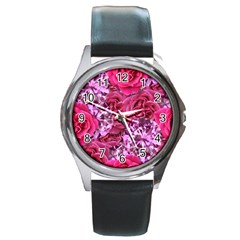 Roses Pink Tourmaline Seamless Round Metal Watch by Jancukart