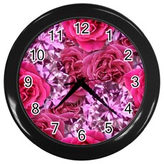 Roses Pink Tourmaline Seamless Wall Clock (black)