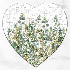 Gold And Green Eucalyptus Leaves Jigsaw Puzzle (heart)