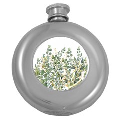 Gold And Green Eucalyptus Leaves Round Hip Flask (5 Oz) by Jack14