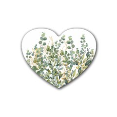 Gold And Green Eucalyptus Leaves Rubber Heart Coaster (4 Pack) by Jack14