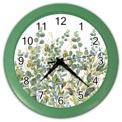 Gold And Green Eucalyptus Leaves Color Wall Clock by Jack14