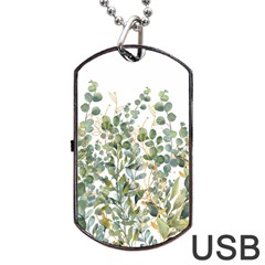 Gold And Green Eucalyptus Leaves Dog Tag Usb Flash (one Side) by Jack14