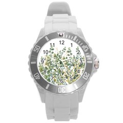 Gold And Green Eucalyptus Leaves Round Plastic Sport Watch (l) by Jack14