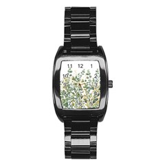 Gold And Green Eucalyptus Leaves Stainless Steel Barrel Watch by Jack14