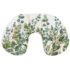 Gold And Green Eucalyptus Leaves Travel Neck Pillow by Jack14