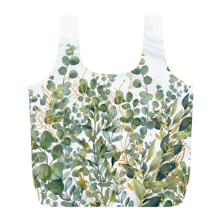 Gold And Green Eucalyptus Leaves Full Print Recycle Bag (L)