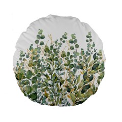 Gold And Green Eucalyptus Leaves Standard 15  Premium Flano Round Cushions by Jack14