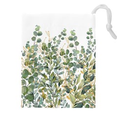 Gold And Green Eucalyptus Leaves Drawstring Pouch (4xl) by Jack14