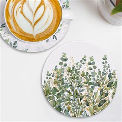 Gold And Green Eucalyptus Leaves Uv Print Round Tile Coaster by Jack14