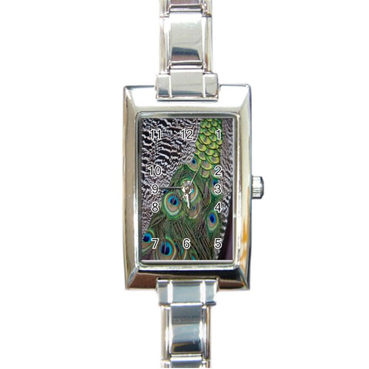 Peacock Bird Feather Colourful Rectangle Italian Charm Watch