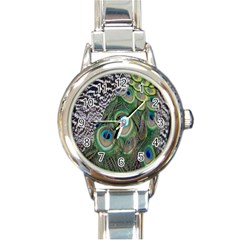 Peacock Bird Feather Colourful Round Italian Charm Watch by Jancukart