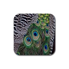 Peacock Bird Feather Colourful Rubber Coaster (square) by Jancukart