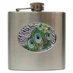 Peacock Bird Feather Colourful Hip Flask (6 oz) Front