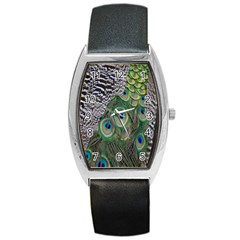 Peacock Bird Feather Colourful Barrel Style Metal Watch