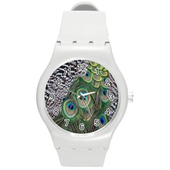 Peacock Bird Feather Colourful Round Plastic Sport Watch (m) by Jancukart