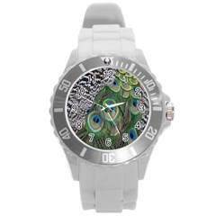 Peacock Bird Feather Colourful Round Plastic Sport Watch (l) by Jancukart