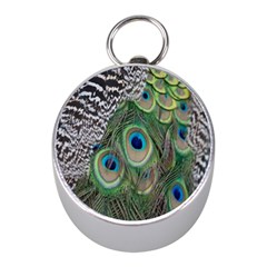 Peacock Bird Feather Colourful Mini Silver Compasses