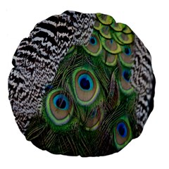 Peacock Bird Feather Colourful Large 18  Premium Flano Round Cushions by Jancukart