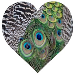 Peacock Bird Feather Colourful Wooden Puzzle Heart by Jancukart