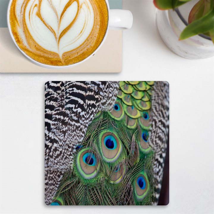 Peacock Bird Feather Colourful UV Print Square Tile Coaster 