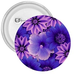 Pattern Floral Flora Flower Flowers Blue Violet Patterns 3  Buttons