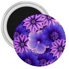 Pattern Floral Flora Flower Flowers Blue Violet Patterns 3  Magnets