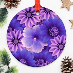 Pattern Floral Flora Flower Flowers Blue Violet Patterns Ornament (round) by Jancukart