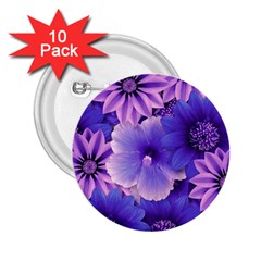 Pattern Floral Flora Flower Flowers Blue Violet Patterns 2 25  Buttons (10 Pack) 