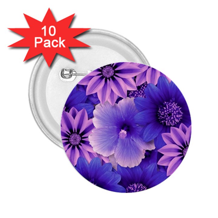 Pattern Floral Flora Flower Flowers Blue Violet Patterns 2.25  Buttons (10 pack) 