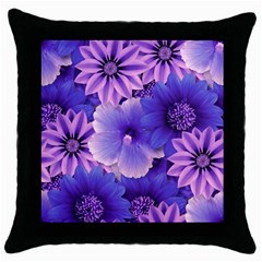 Pattern Floral Flora Flower Flowers Blue Violet Patterns Throw Pillow Case (black)