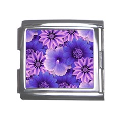 Pattern Floral Flora Flower Flowers Blue Violet Patterns Mega Link Italian Charm (18mm) by Jancukart