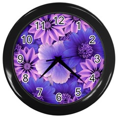 Pattern Floral Flora Flower Flowers Blue Violet Patterns Wall Clock (black) by Jancukart