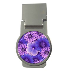 Pattern Floral Flora Flower Flowers Blue Violet Patterns Money Clips (round)  by Jancukart