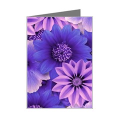 Pattern Floral Flora Flower Flowers Blue Violet Patterns Mini Greeting Card by Jancukart