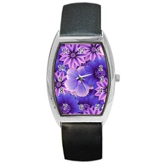 Pattern Floral Flora Flower Flowers Blue Violet Patterns Barrel Style Metal Watch