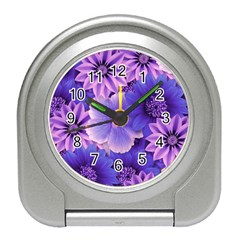 Pattern Floral Flora Flower Flowers Blue Violet Patterns Travel Alarm Clock by Jancukart