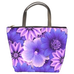 Pattern Floral Flora Flower Flowers Blue Violet Patterns Bucket Bag