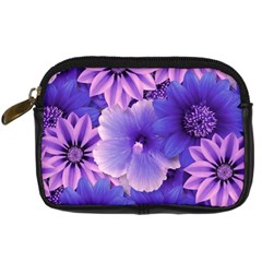 Pattern Floral Flora Flower Flowers Blue Violet Patterns Digital Camera Leather Case by Jancukart