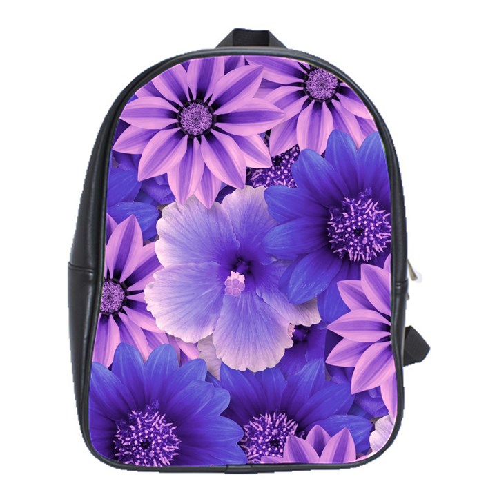 Pattern Floral Flora Flower Flowers Blue Violet Patterns School Bag (Large)