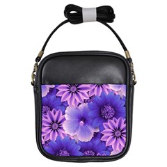 Pattern Floral Flora Flower Flowers Blue Violet Patterns Girls Sling Bag by Jancukart