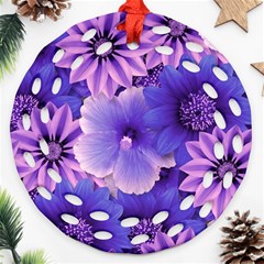 Pattern Floral Flora Flower Flowers Blue Violet Patterns Ornament (round Filigree)