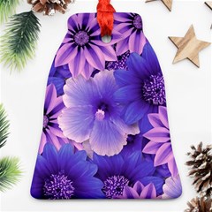 Pattern Floral Flora Flower Flowers Blue Violet Patterns Bell Ornament (two Sides)