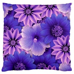 Pattern Floral Flora Flower Flowers Blue Violet Patterns Large Cushion Case (two Sides) by Jancukart