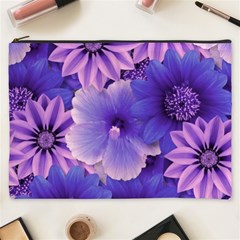 Pattern Floral Flora Flower Flowers Blue Violet Patterns Cosmetic Bag (xxxl)